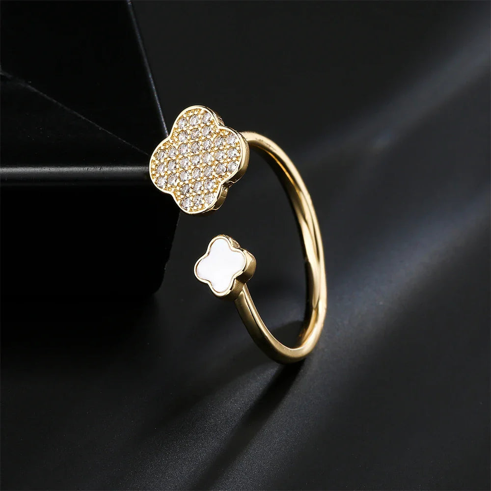 NEWBUY Hot Sale Statement Flower Design Open-End Wedding Ring For Women Luxury AAA CZ Zirconia Engagement Jewelry Femme Bijoux Vera Lux