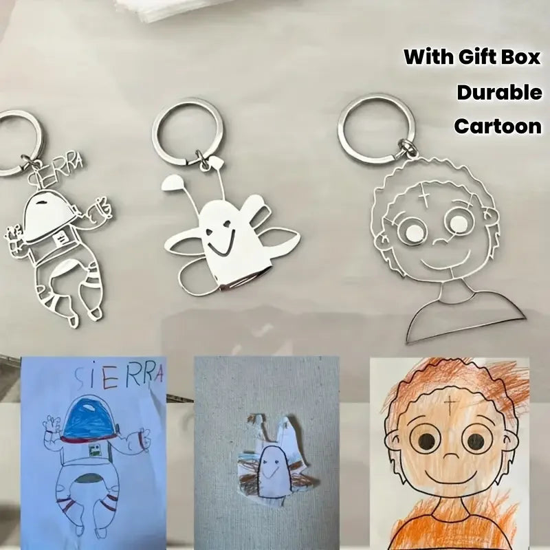 Custom Stainless Steel Children Drawing Pendant Keychain Kids Artwork Personalized Photo Logo Keyring Key Chains Jewelry Gifts Vera Lux