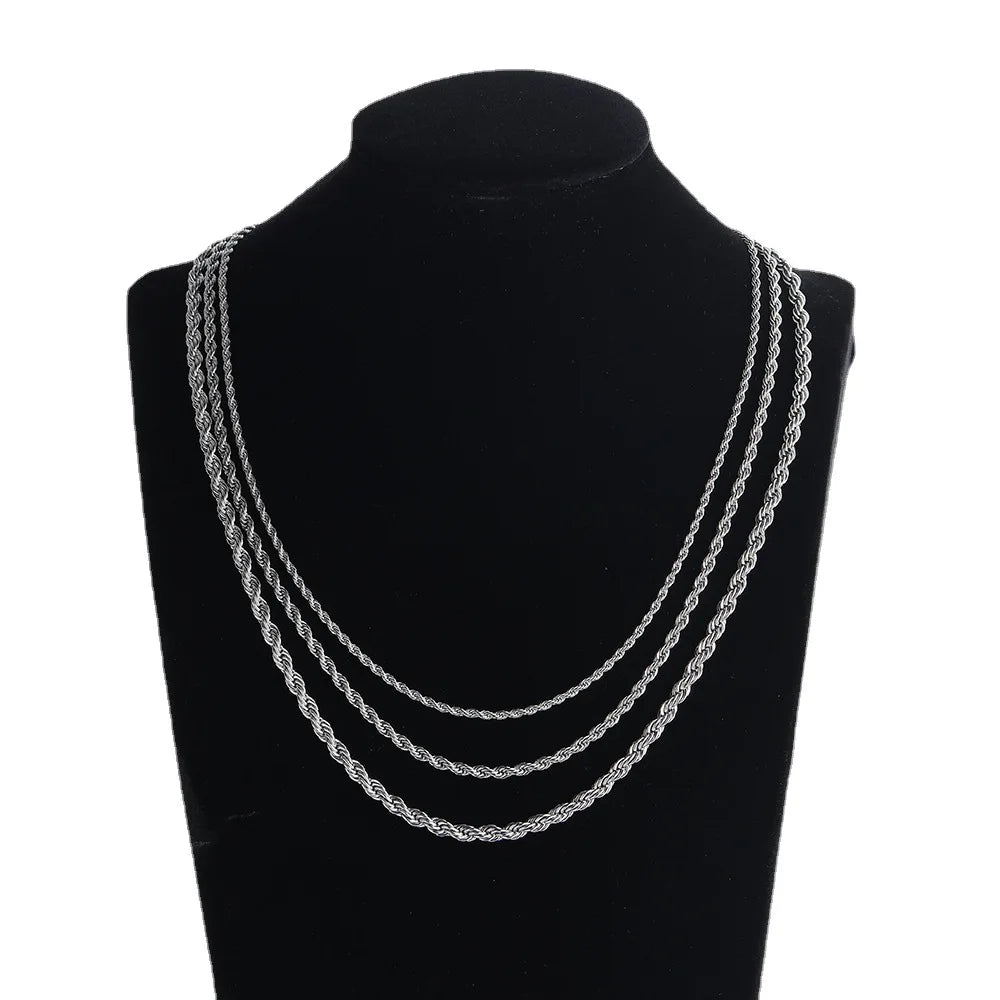 2-6MM Stainless Steel Necklace For Women Men Never Fade Waterproof Twisted Rope Chain Fashion Jewelry 16-30 inches Vera Lux