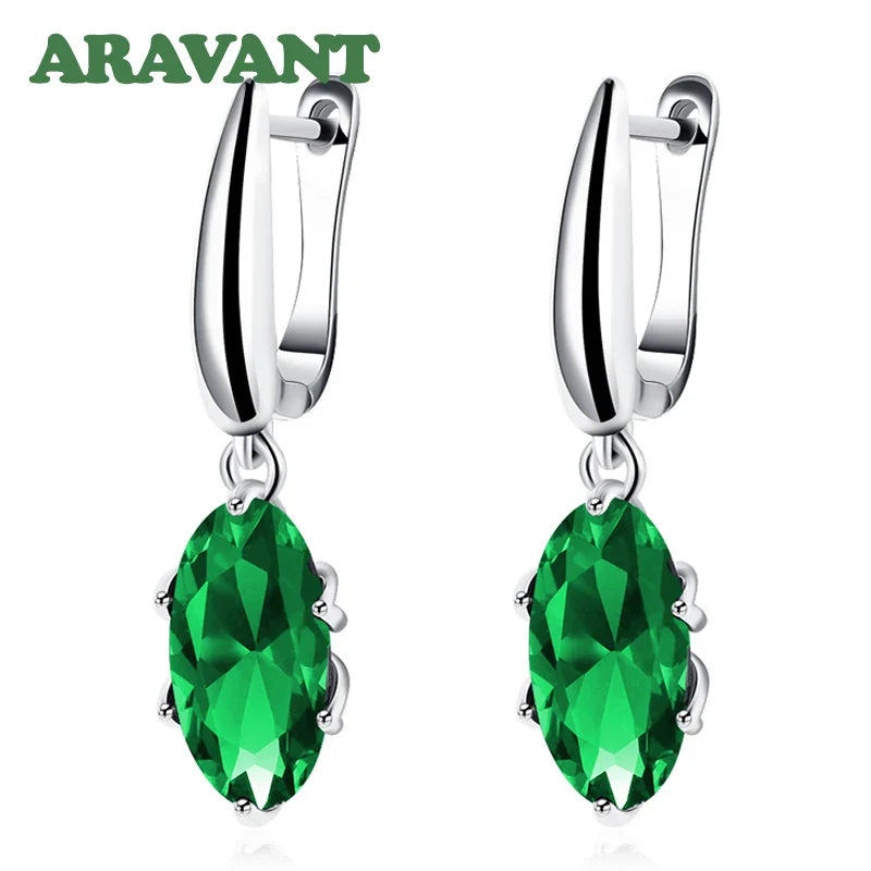 Aravant 925 Silver Oval Green Zircon Drop Earring For Women Fashion Wedding Jewelry Vera Lux