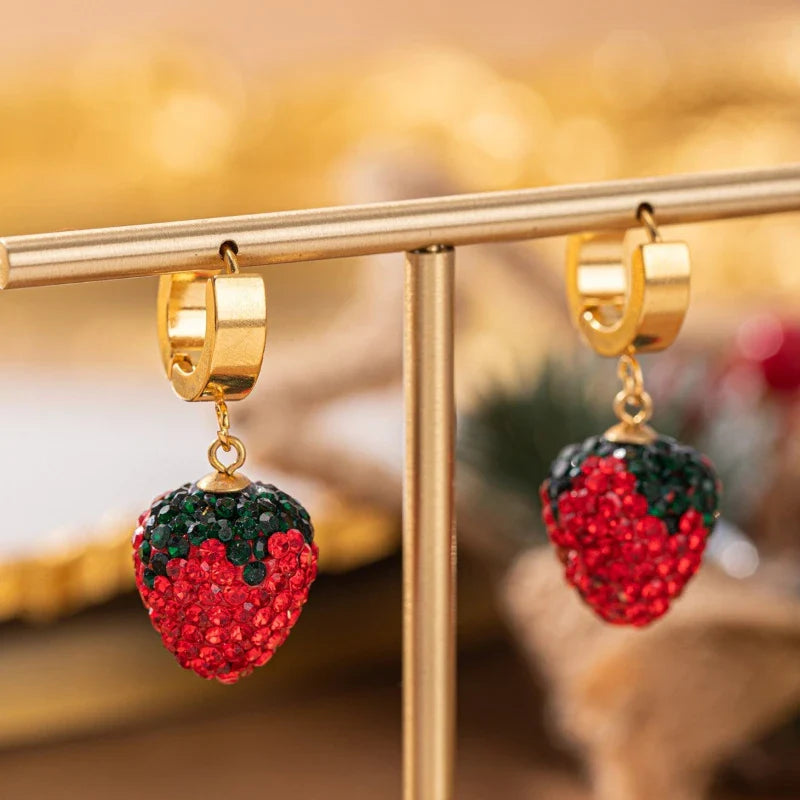 1pair Adjustable Zircon Ear Buckles Stainless Steel Strawberry Style Fashionable Wedding Ceremony Birthday Daily Jewelry Vera Lux