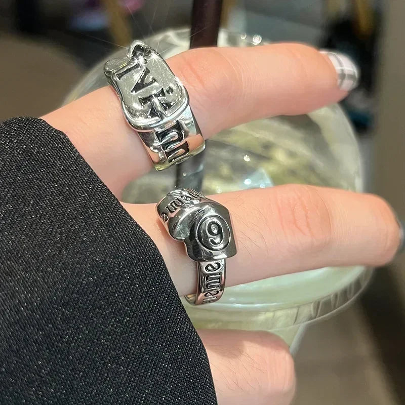 Personalized Girls' Open Ring Korean Version Retro Trend English Letter Versatile Y2k Accessories Party Jewelry Gifts 1/2pc Vera Lux