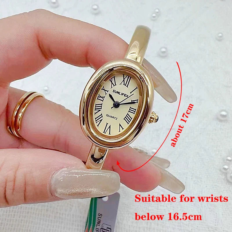Famous Brand Women Quartz Watch Fashion Luxury Gold Wristwatch Gift Ladies Rome Dial Bracelet Watch Dropshipping Clock Vera Lux
