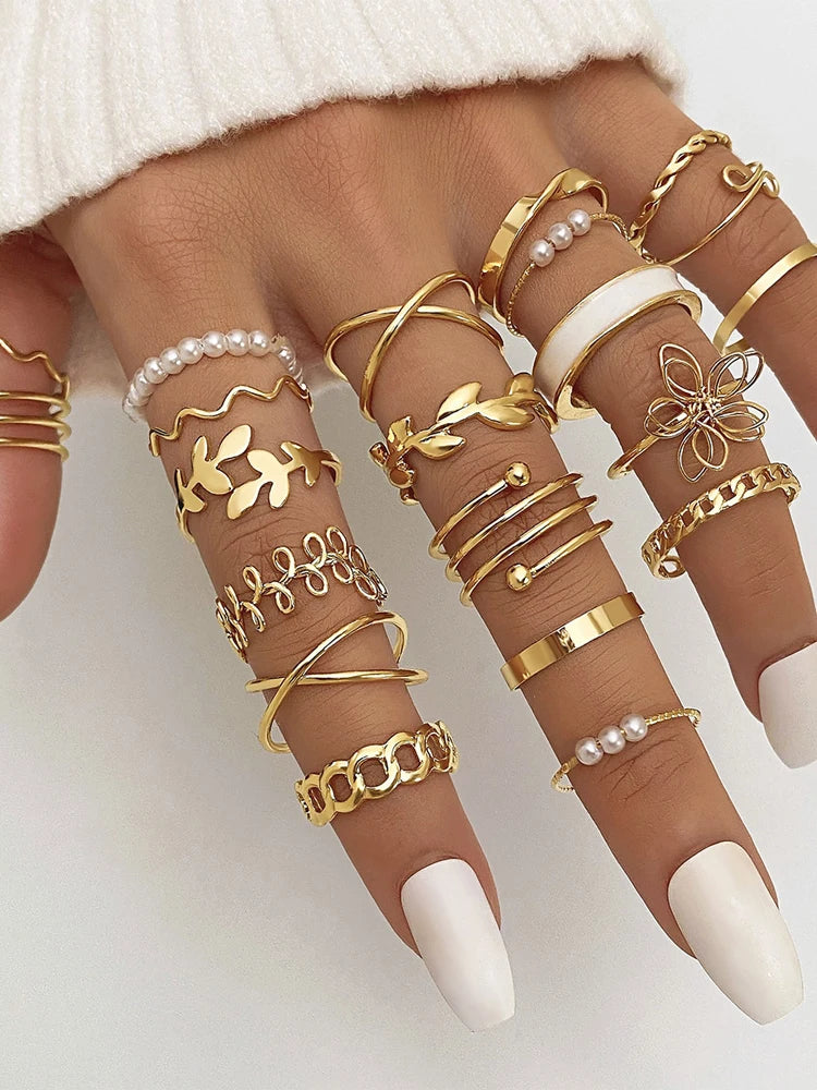 28pcs Fashion Ring Set for Women Heart Shaped Design Geometric Bohemian Element Accent Ring Daily Wear Dating Party Jewelry 2025 Vera Lux