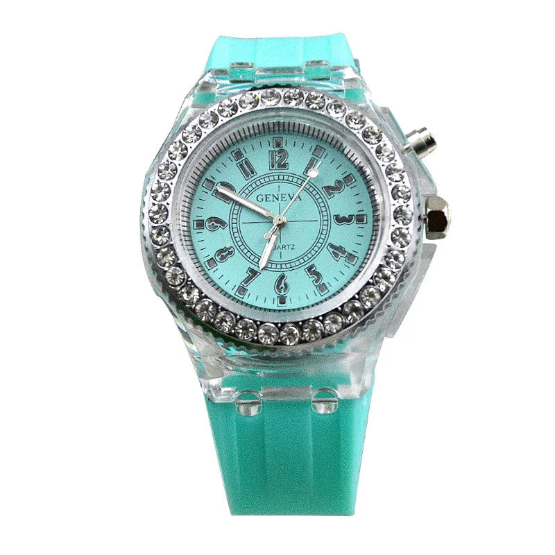 Luminous Quartz Watch for Women Personality Rhinestone Led Fashion Geneva Male and Female Students Couple Jelly Wrist Watches Vera Lux