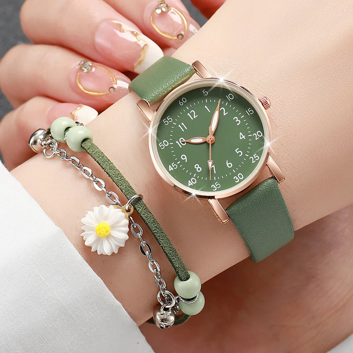 2PCS/Set Fashion Women Watches Bracelet Set Simple Arabic Dial Leather Strap Quartz Watches Reloj Mujer Girls Clock Gift Vera Lux