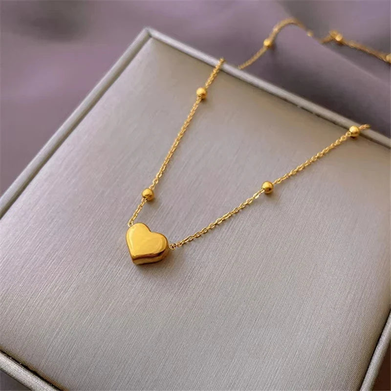 Stainless Steel Simple Fashion Heart Clavicle Chain Necklace For Women Elegant Romantic Choker Pendant Necklaces Jewelr Vera Lux