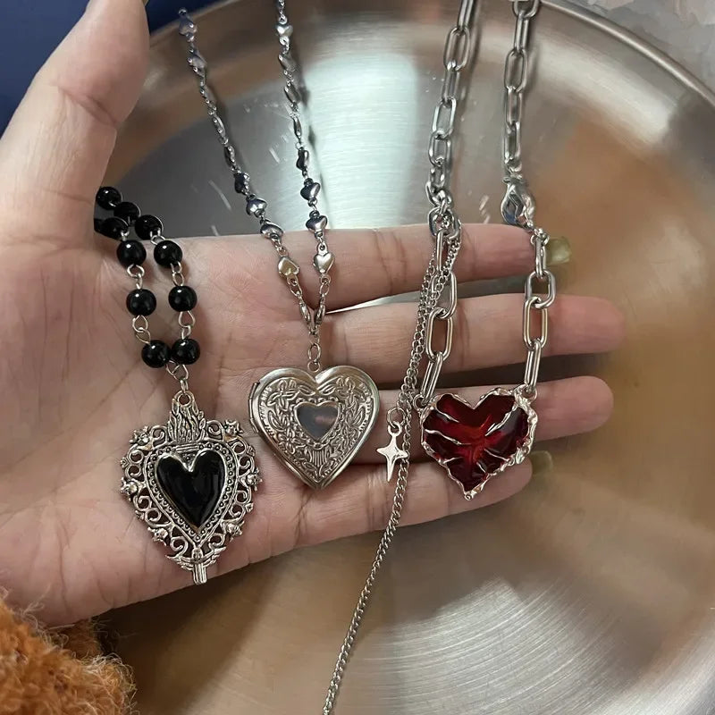 Forever Love Heart Shape Pendant Women Necklace Metal Heart Epoxy Resin Beads Charm Beaded Link Chain Girls Necklace Jewelry Vera Lux