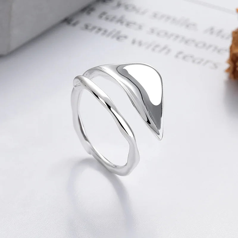 925 Sterling Silver Smooth Surface Leaf Rings For Women Couple Engagement Jewelry Accessories Wholesale Argent 925 Jewellery Vera Lux