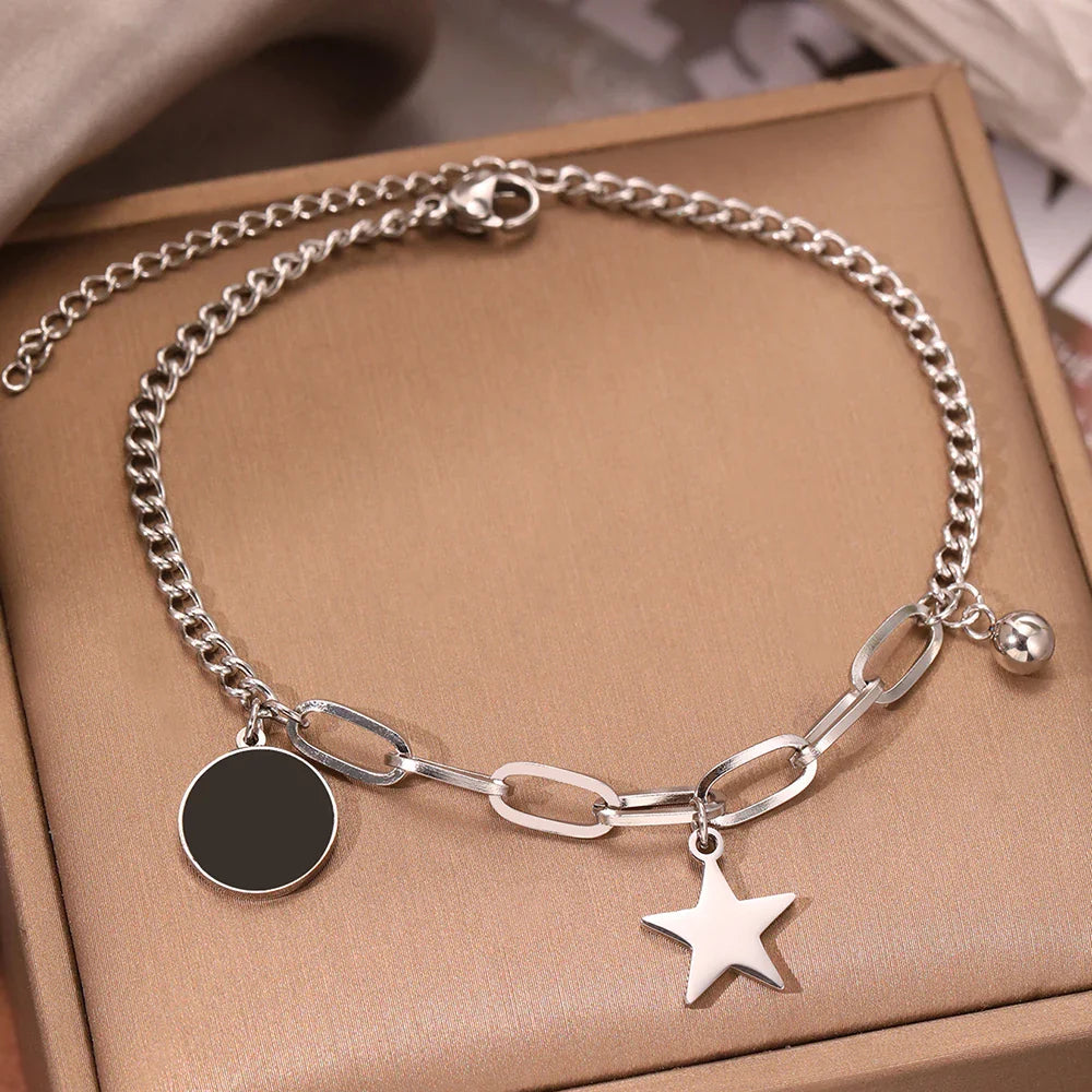 Stainless Steel Bracelets Retro Star Pendant Paperclip Chain Black Light Luxury Bracelet For Women Jewelry Holidays Banquet Gift Vera Lux
