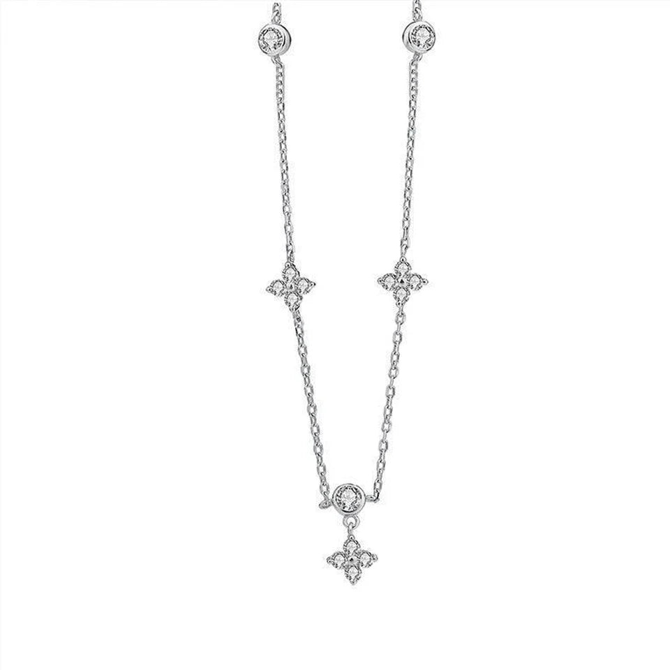 Yupsk Inlaid Zircon Four-leaf Flower Chain Necklace for Women New Niche Light Luxury Hot Fashion Collares Choker Accessories Vera Lux