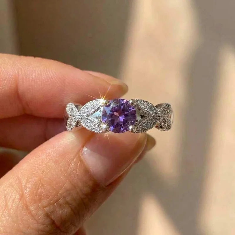 925 Sterling Silver Light Luxury Style Amethyst Zirconia Women's Ring in Europe and America Simple Fashion Gem Temperament Ring Vera Lux