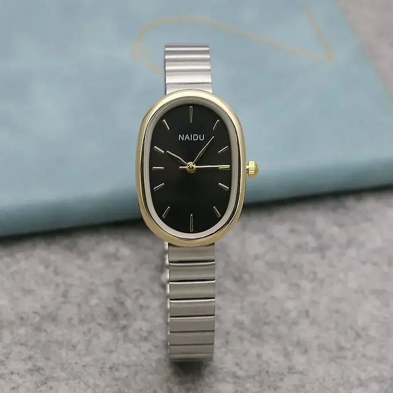 Oval Small Dial Women Quartz Watch Stainless Steel Bamboo Strap Girl Student Leisure Fashion Luxury Gift Wristwatch Dropshipping Vera Lux