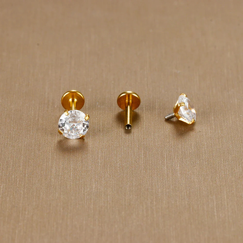 2PC Labret Tragus Stud Earrings 16G Surgical Stainless Steel CZ Crystal  Monroe Helix Cartialge Conch Medusa Lip Body Piercing Vera Lux