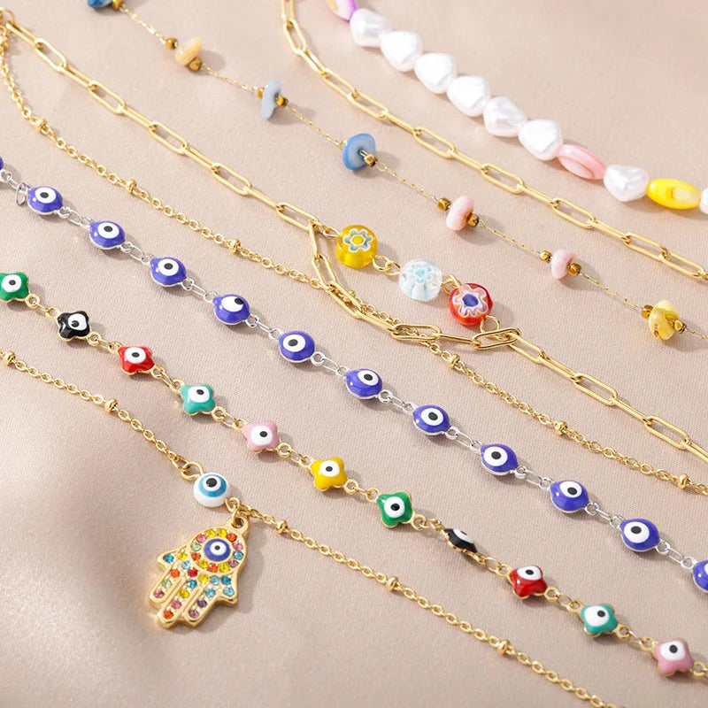 Stainless Steel Evil Eye Anklets For Women Enamel Round Leg Chain Blue Evil Eye Anklets Bracelet Summer Beach Foot Jewelry Gift Vera Lux