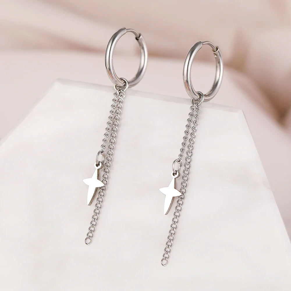 Aomogo Stainless Steel Earrings Minimalist Geometric Hexagonal 3D Design Gothic-Style Fashion Dangle Earrings Women's Jewelry Vera Lux
