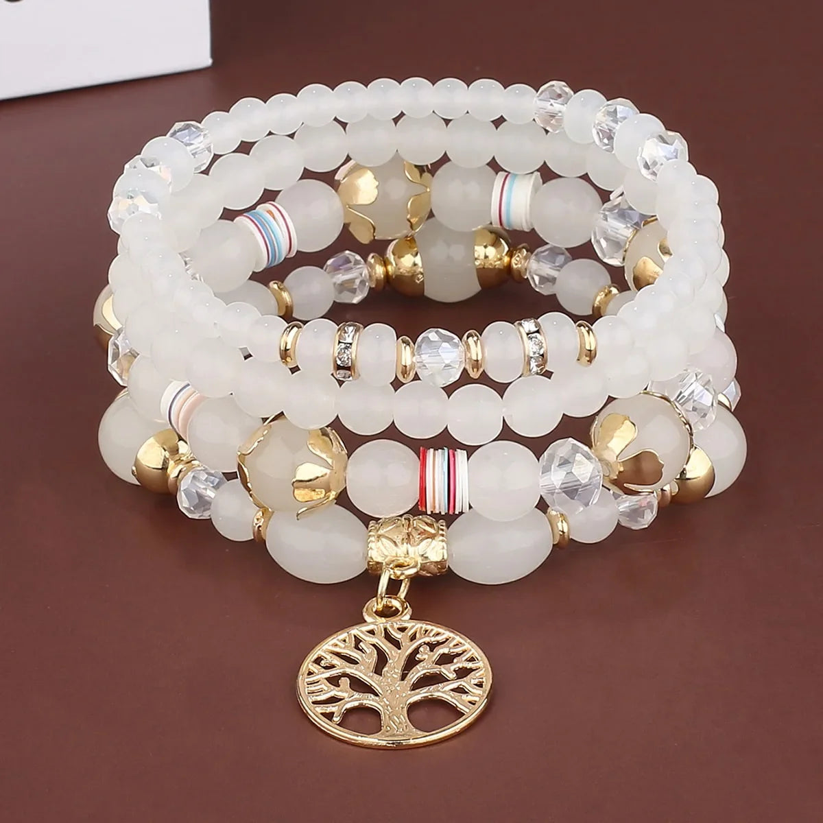 4Pcs Tree Of Life Charm Bracelet Set For Women Handmade Acrylic Beads Chain Bangle Female Boho Jewelry Accessories Vera Lux