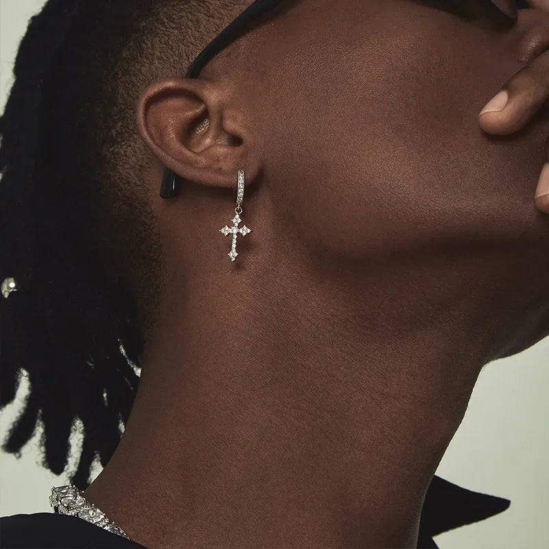 Creative Diamond Cross Earrings Stud Male Female Niche Design High-grade Trendy West Coast Hip Hop Hipster Style Vera Lux