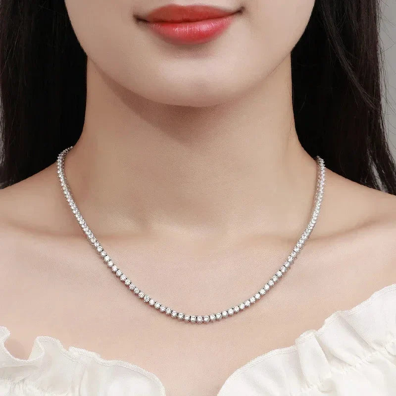 NeeTim Moissanite Tennis Necklace 3 Claw 925 Sterling Silver Plated 18k White Gold Sparkling Lab Diamond Necklaces for Women Vera Lux