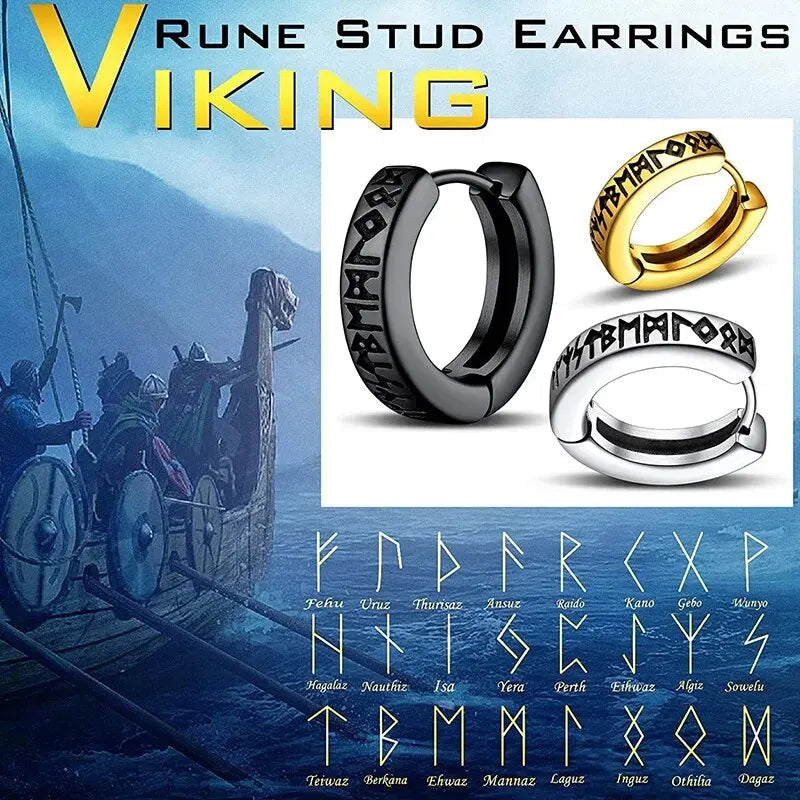 Stainless Steel Norwegian Viking Rune Hoop Earrings For Men Woman Unisex 12 Mm Huggie Hoop Religious Earring Jewelry Vera Lux