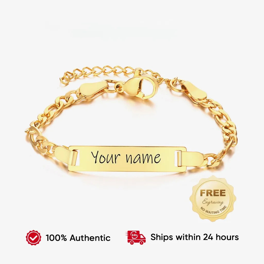 Customized Name & Text Gold Plated Stainless Steel Link Bracelet Fashion Personalized Custom Jewelry Men Women Vera Lux