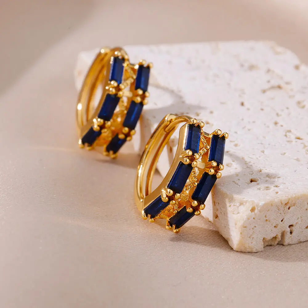 Luxury Blue Zircon Earrings For Women Stainless Steel Earrings 2024 Trending New Design Goth Jewelry aretes mujer Vera Lux
