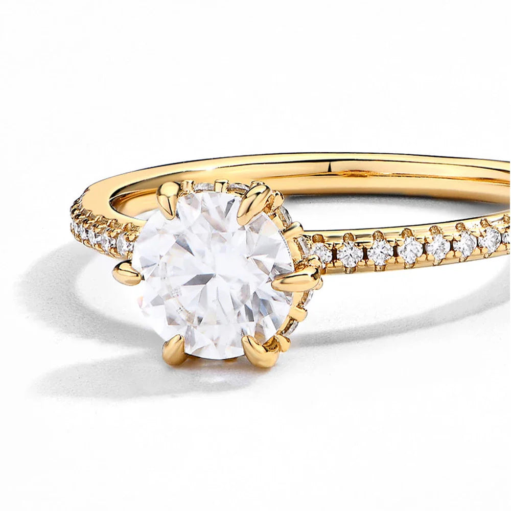 MINTYBOX 18K Yellow Gold D Moissanite Rings for Women Handmade 6.5mm S925 Silver Round Shape Engagement Ring Gift Fine Jewelry Vera Lux