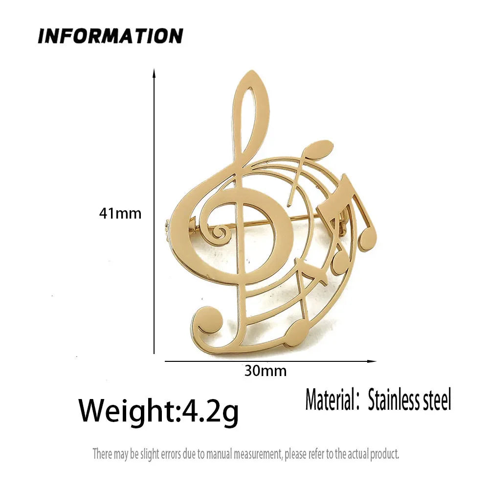 Creative punk style hollow music symbol stainless steel gold-plated 18K brooch, black suit accessories, wedding matching set Vera Lux