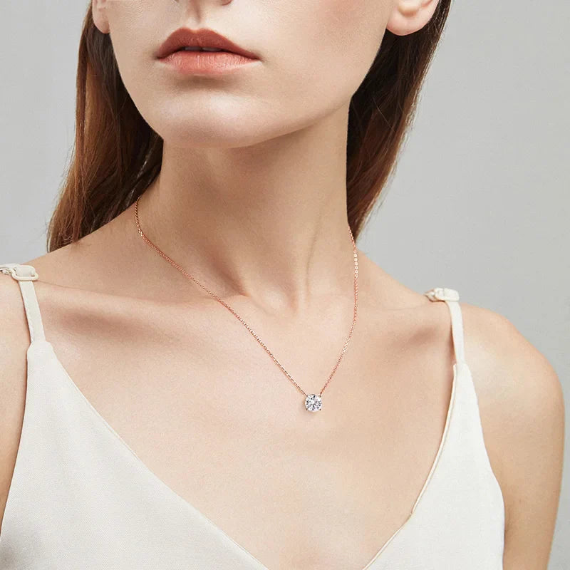 Smyoue 1-5CT Rose Gold Color Moissanite Necklace for Women D Color Sparkling Classic Lab Diamon Pendant Sterling Silver 925 100% Vera Lux
