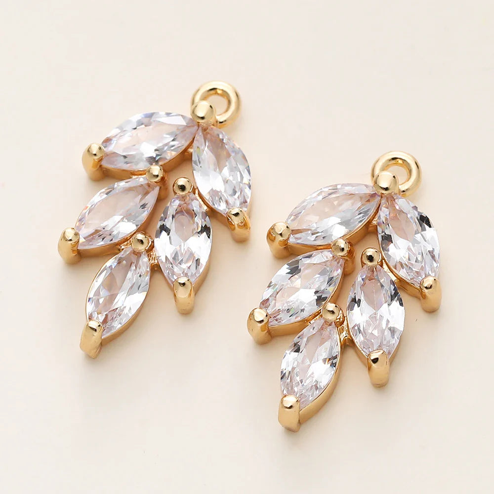 2/4Pcs 18K Gold Color Plated Various Leaves Charms Pendants with Zircon for DIY Necklace Jewelry Making Supplies Accessories Vera Lux