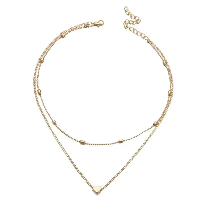 Multilayer Pendant Necklace on Neck Chain Women Crystal Zircon Heart Star Charm Layered Necklace Vintage Female Neck Jewelry Hot Femstylo