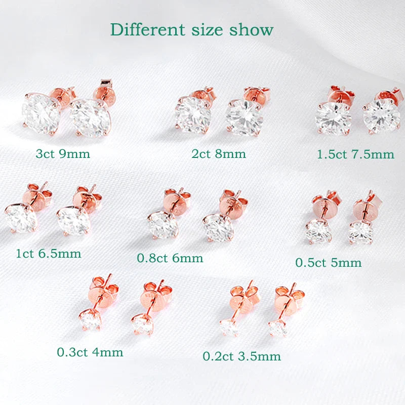 Smyoue 0.2-3CT Rose Gold Color Moissanite Stud Earrings for Women Sparkling Classic Wedding Lab Diamond Earring Pure 925 Silver Vera Lux