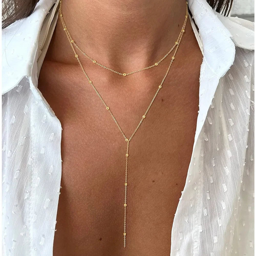 Stainless Steel Lariat Necklace Gold Plated, Dainty Long Necklace Laryered Necklaces For Women Girls, Y Shape Drop Pendant Vera Lux