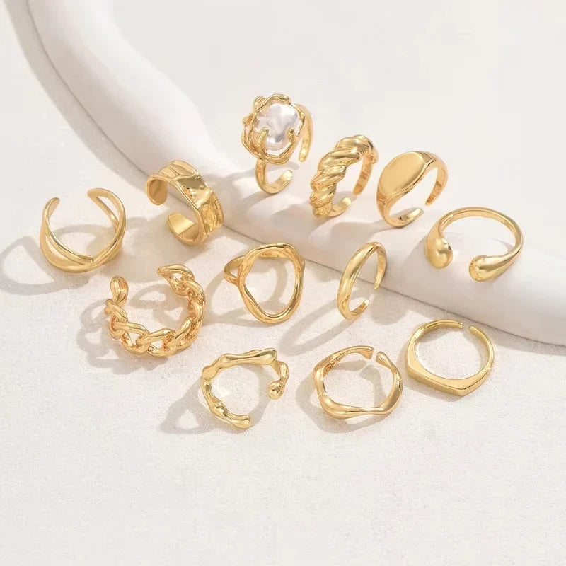 12pcs/set Vintage Bohemian Fashion Women's Ring Set, Perfect for Beach Vacations and Leisure, Suitable for All Seasons Vera Lux