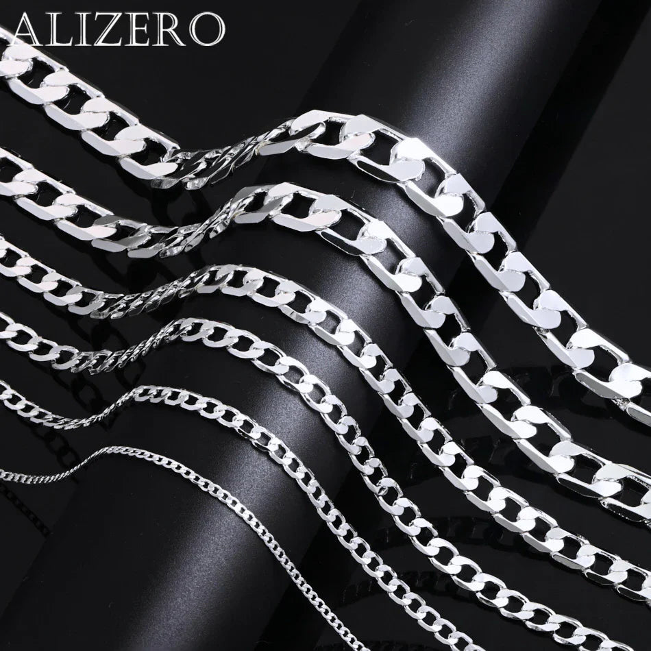 Wholesale 925 Sterling Silver Necklace Width 2-12MM Long 40-75cm Lobster Clasp Chain Men Women Fashion Punk Necklaces Jewelry Vera Lux