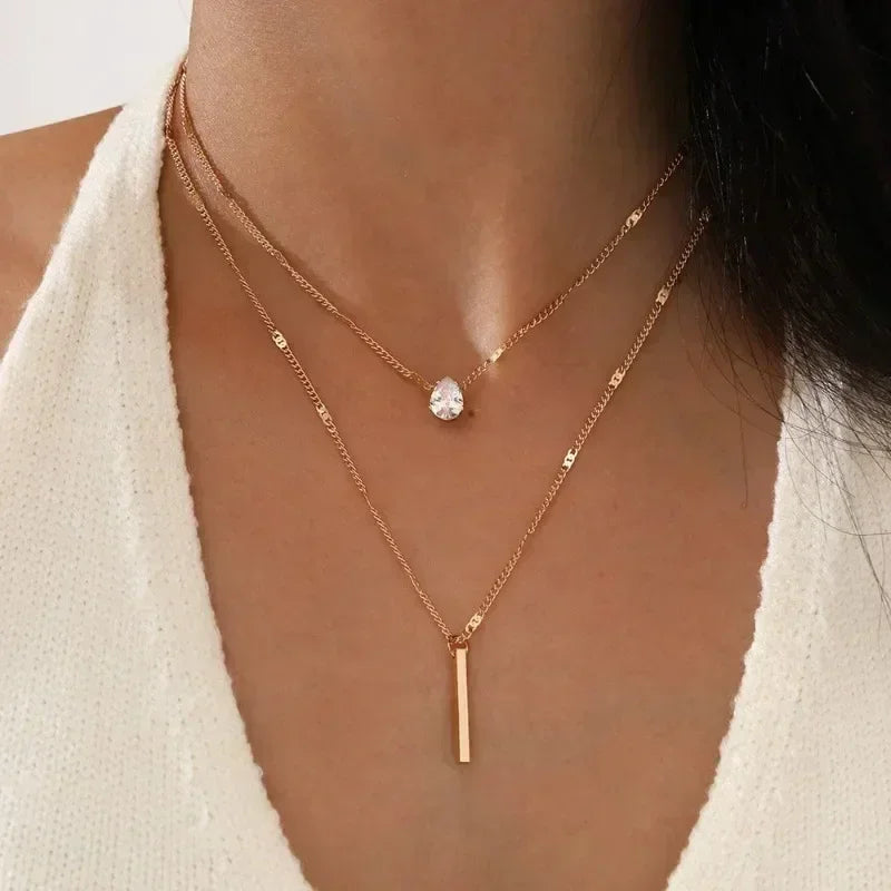 Multilayer Pendant Necklace on Neck Chain Women Crystal Zircon Heart Star Charm Layered Necklace Vintage Female Neck Jewelry Hot Femstylo