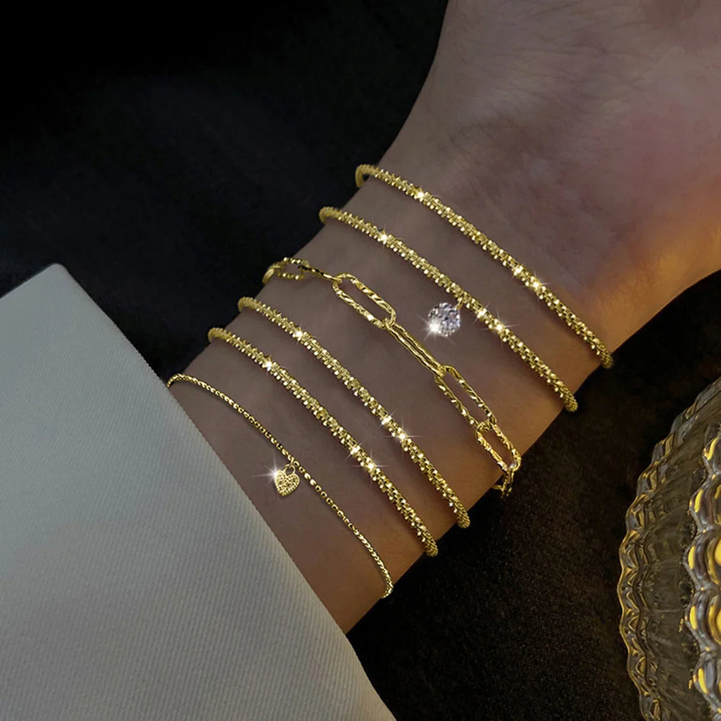 6 Pcs Fashion Gold Color Sparkling Adjustable Bracelets Set for Women Elegant Fine Bracelet New Wedding Party Jewelry Gifts Vera Lux