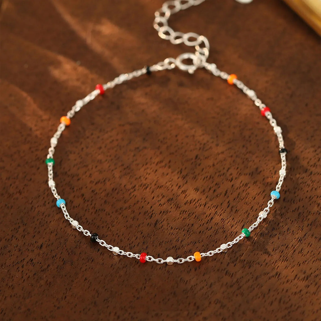 S925 Silver Dopaamine Colored Bean Bracelet Women's Popular INS Summer Niche Thin Fashion Jewelry Trendy Accessory Vera Lux