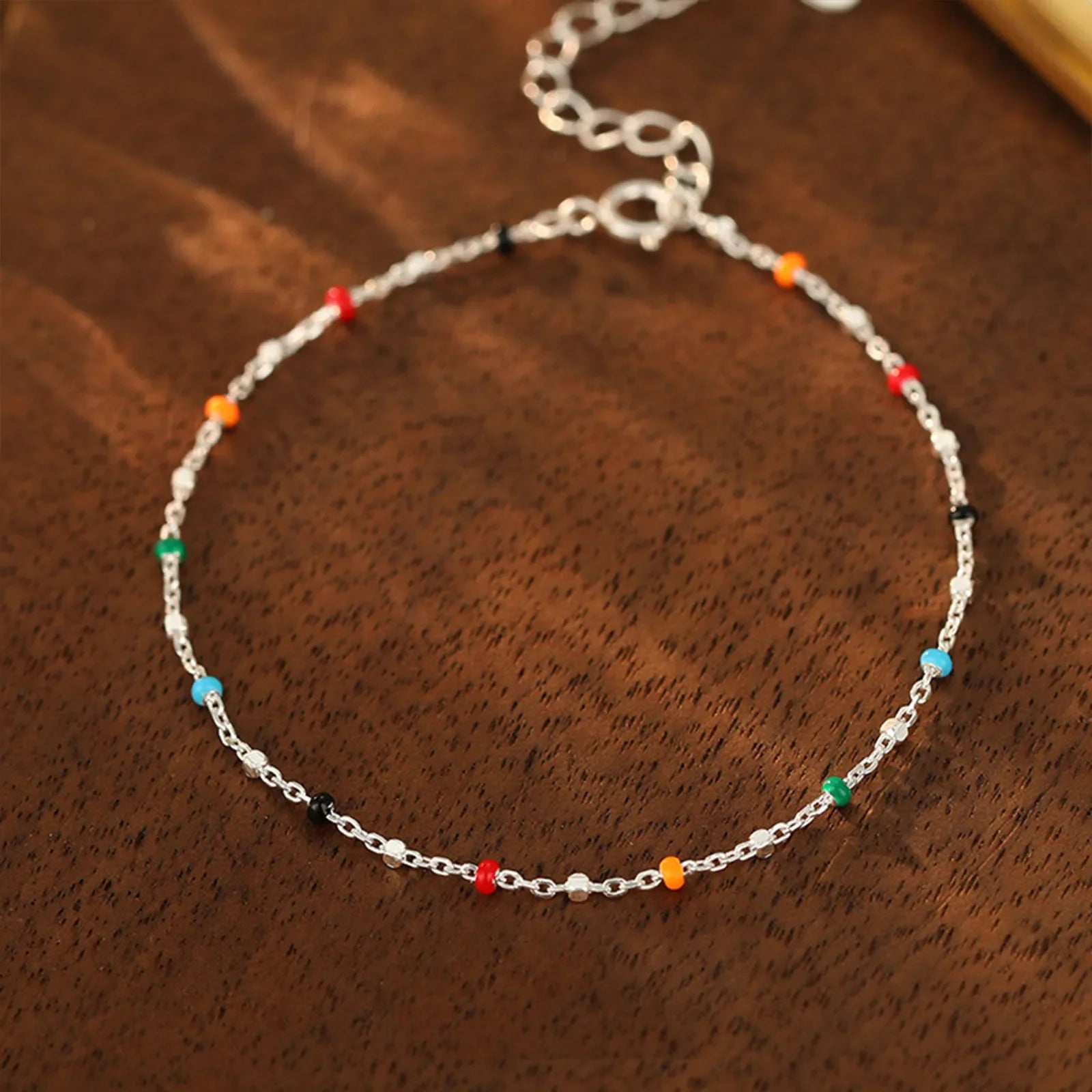 S925 Silver Dopaamine Colored Bean Bracelet Women's Popular INS Summer Niche Thin Fashion Jewelry Trendy Accessory Vera Lux