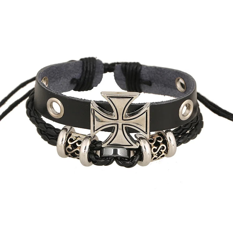Cross-Border European and American Jewelry, Personalized Retro Beaded Leather Bracelets, Simple Pull-Adjustable Bracelets for Men and Women, Wholesale Vera Lux