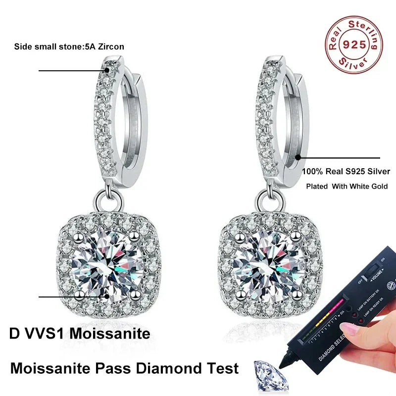 NeeTim 2 Carat Moissanite Drop Earrings for Women S925 Sterling Silver Sparkling Lab Diamond Earring Women's Wedding Jewelry Vera Lux