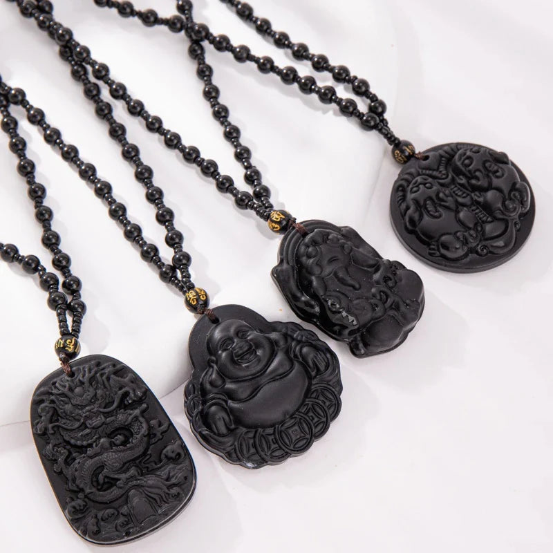 1Pcs Chinese Style Necklace Pendant Amulet Prayer Fortune Necklace Dragon Pixiu Happy Buddha Necklace Daily Jewelry Vera Lux