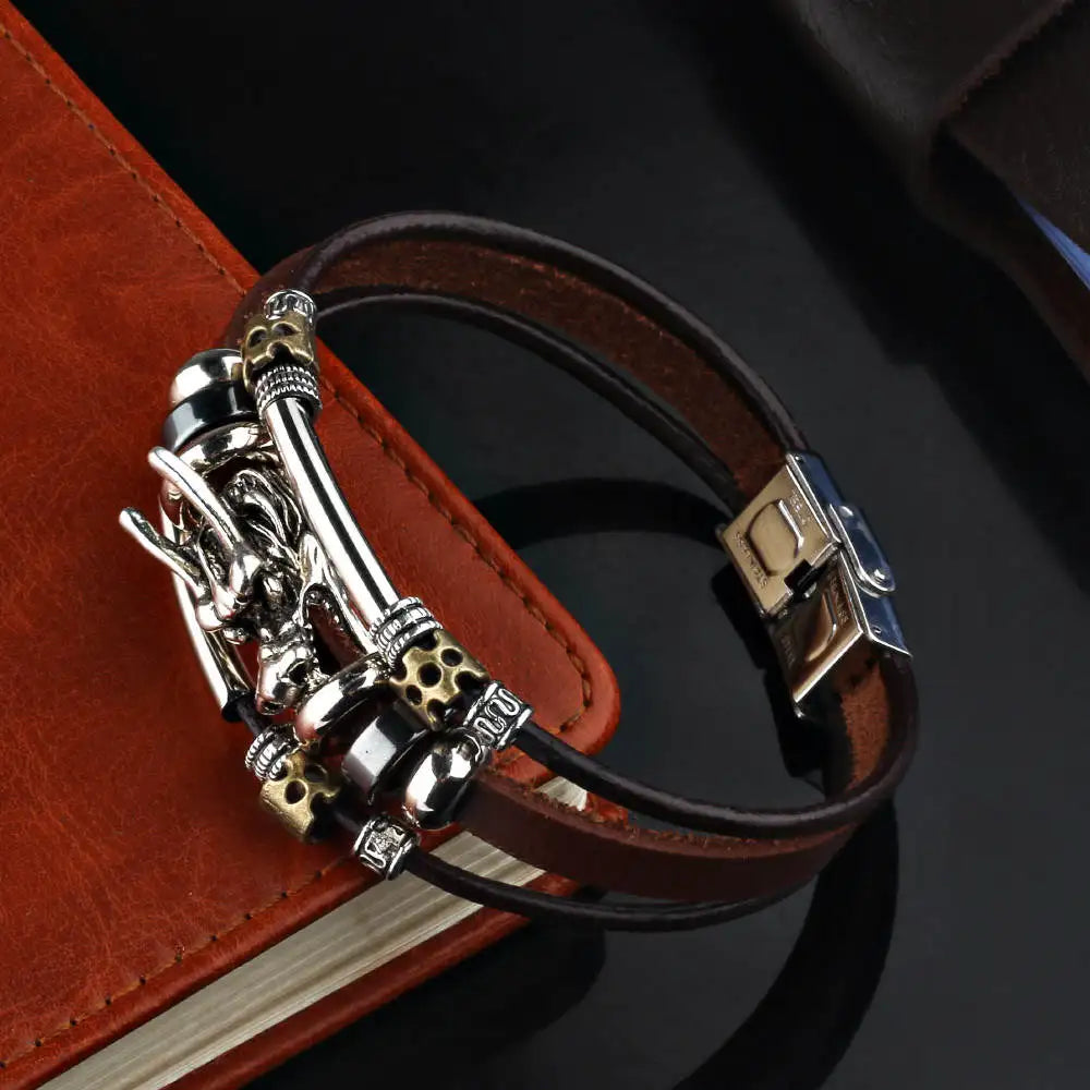 Trend Personalized Jewelry Handmade Leather Dragon Bracelet Men Vintage Multilayer Bracelets Bangles Cuff Bracelet Pulsera Vera Lux