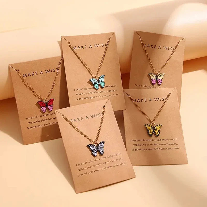 5 Pcs Fashion Boho Colorful Butterfly Necklaces Set for Women Korea Style Pendant Necklace Cute Jewelry Gift Wholesale 2024 New Vera Lux