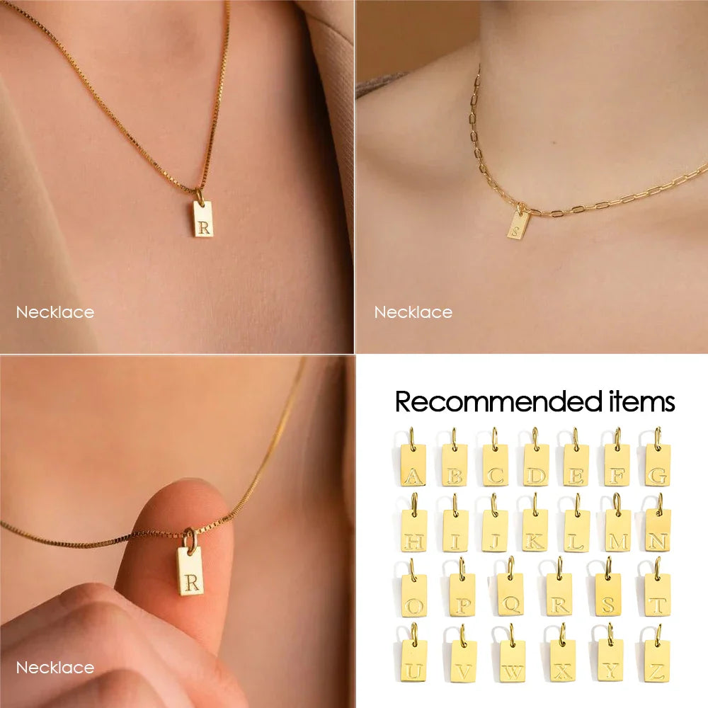 10PCS Alphabet Charm Pendant for Necklaces Stainless Steel Jewelry DIY Engraved Lettering Accessories Women's Fashion Jewelry Vera Lux