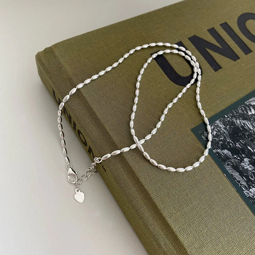 45/55CM Length 925 Sterling Silver Neck Rugby Rice Grains Chain Necklaces Women Luxury Jewelry Charms Accessories Argent 925 Vera Lux