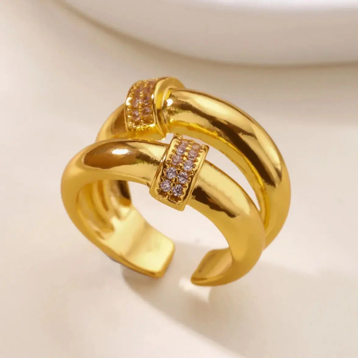 Zircon Star Knot Rings For Women Gold Color Stainless Steel Geometric Adjustable Finger Rings Wedding Couple Jewelry Gifts Vera Lux