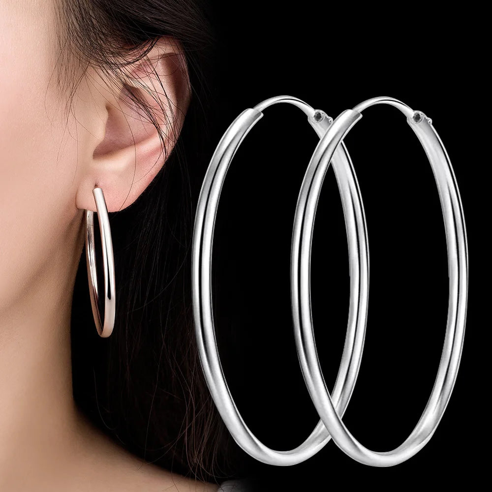 925 Sterling Silver 3MM Thick 3/4/5/6CM Hoops Earrings For Women Wedding Luxury Jewelry Accessories 2024 Trend Jewellery Vera Lux