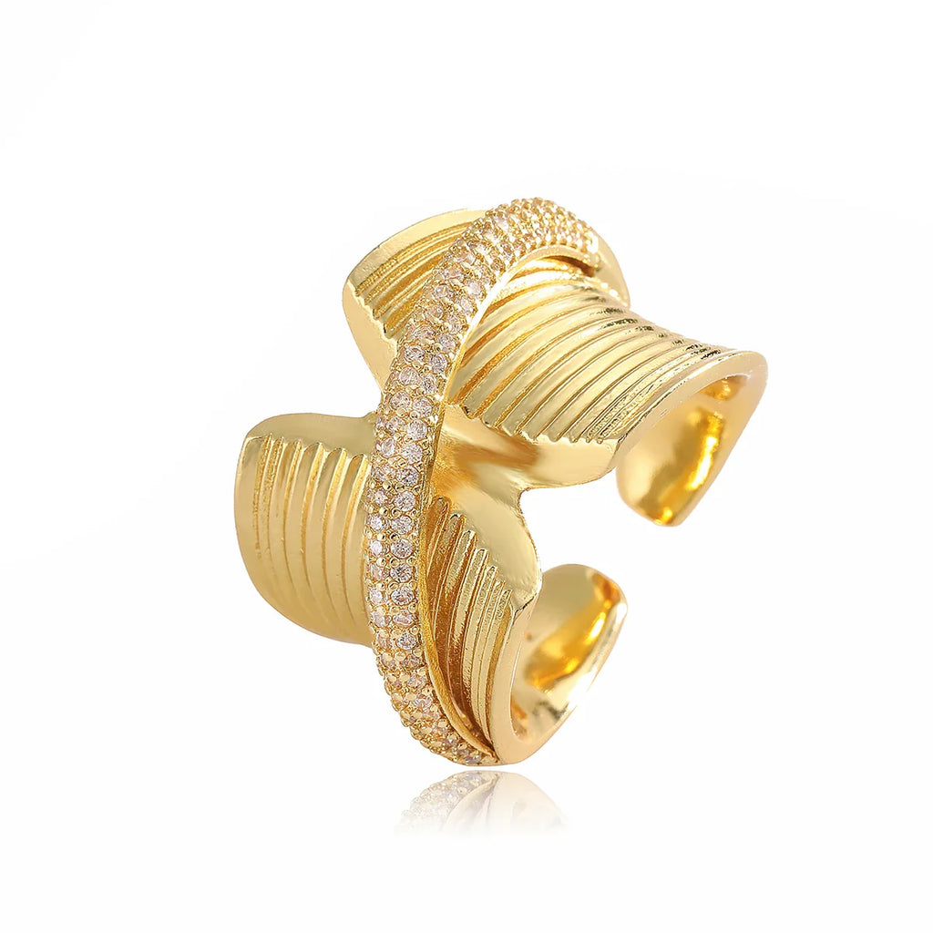 NEWBUY Luxury AAA Cubic Zirconia Inlay Copper Wedding Jewelry Gold Color Statement Geometric Shape Open Design Rings For Women Vera Lux