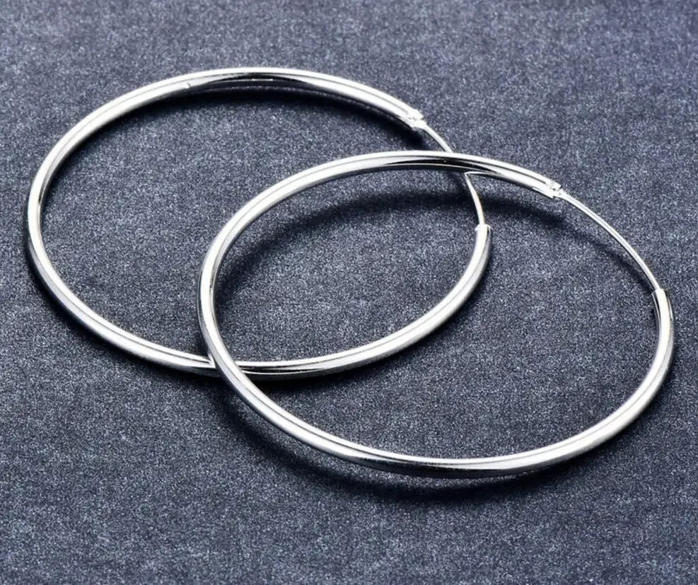 Women 100% 925 sterling silver Hoop Earring Round Circle Loop Gifts Box Packing Simple Silver Hoop Earrings Piercing Vera Lux